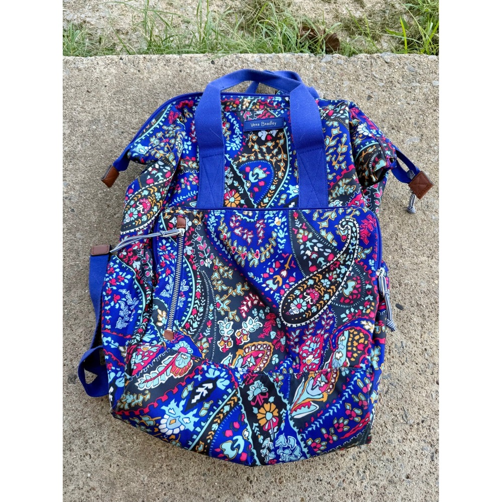 Vera Bradley Lighten Up Journey Backpack Bramble Paisley Blue Floral Laptop Bag